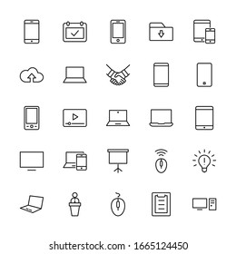 Set of smart devices and gadgets, computer equipment and electronics. Electronic devices icons for web and mobile vector line icon. Editable Stroke. 32x32 pixels.