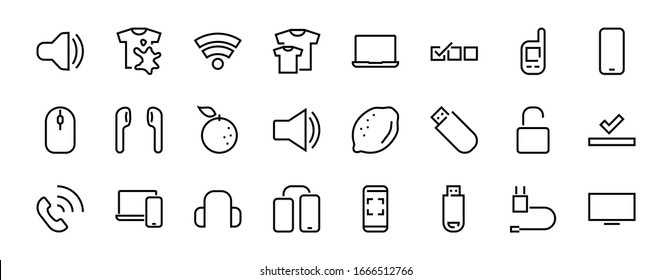 A set of smart devices and gadgets, computer hardware and electronics. Electronic devices icons for web and mobile vector lines. computer, telephone. Editable stroke. 48x48 pixels.