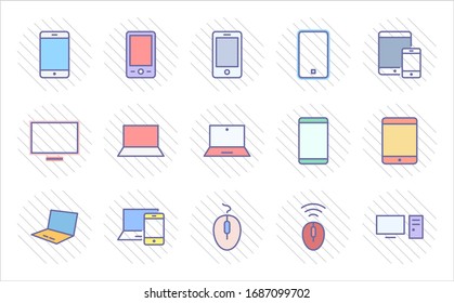 Set of smart devices and gadgets, computer equipment and electronics. Electronic devices icons for web and mobile vector line icon. Editable Stroke. 32x32 pixels.