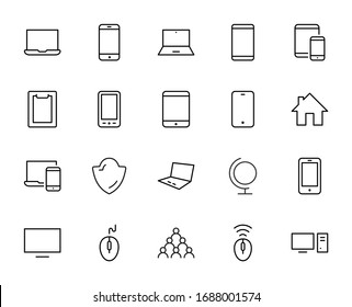 Set of smart devices and gadgets, computer equipment and electronics. Electronic devices icons for web and mobile vector line icon. Editable Stroke. 32x32 pixels.