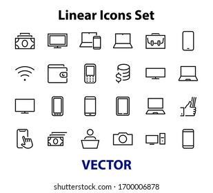  set of smart devices and gadgets, computer hardware and electronics. Electronic device icons for web and mobile vector lines. Editable stroke. 480x480 pixels.