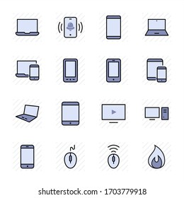 Set of smart devices and gadgets, computer equipment and electronics. Electronic devices icons for web and mobile vector line icon. Editable Stroke. 32x32 pixels.