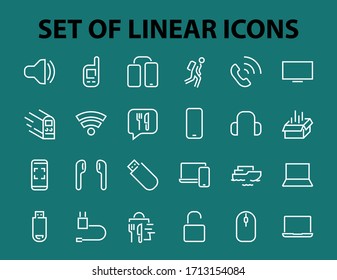 A set of smart devices and gadgets, computer hardware and electronics. Electronic devices icons for web and mobile vector lines. computer, telephone. Editable stroke. 48x48 pixels.