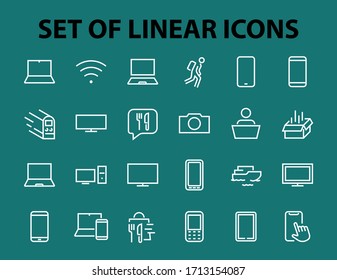 set of smart devices and gadgets, computer hardware and electronics. Electronic device icons for web and mobile vector lines. Editable stroke. 480x480 pixels.