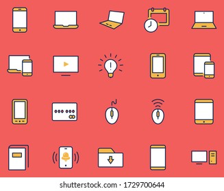 Set of smart devices and gadgets, computer equipment and electronics. Electronic devices icons for web and mobile vector line icon. Editable Stroke. 32x32 pixels.