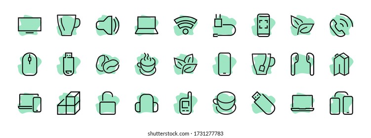 A set of smart devices and gadgets, computer hardware and electronics. Electronic devices icons for web and mobile vector lines. computer, telephone. Editable stroke. 48x48 pixels.