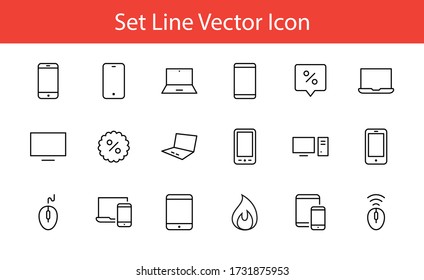 Set of smart devices and gadgets, computer equipment and electronics. Electronic devices icons for web and mobile vector line icon. Editable Stroke. 32x32 pixels.