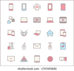 Set of smart devices and gadgets, computer equipment and electronics. Electronic devices icons for web and mobile vector line icon. Editable Stroke. 32x32 pixels.