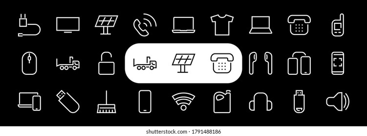 A set of smart devices and gadgets, computer hardware and electronics. Electronic devices icons for web and mobile vector lines. computer, telephone. Editable stroke. 48x48 pixels.