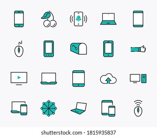 Set of smart devices and gadgets, computer equipment and electronics. Electronic devices icons for web and mobile vector line icon. Editable Stroke. 32x32 pixels.