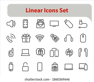 A set of smart devices and gadgets, computer hardware and electronics. Electronic devices icons for web and mobile vector lines. computer, telephone. Editable stroke. 48x48 pixels.