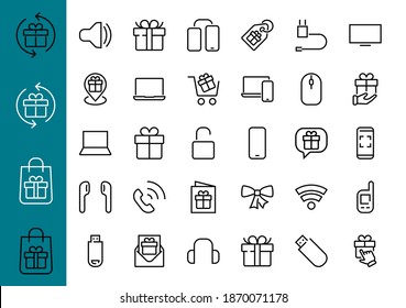 A set of smart devices and gadgets, computer hardware and electronics. Electronic devices icons for web and mobile vector lines. computer, telephone. Editable stroke. 48x48 pixels.