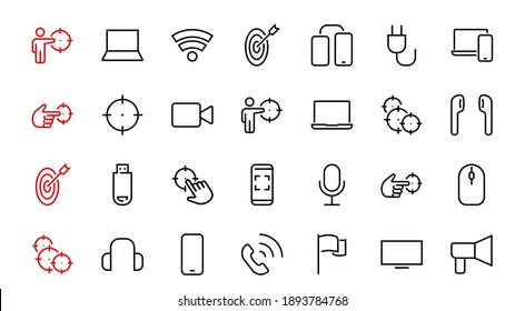 A set of smart devices and gadgets, computer hardware and electronics. Electronic devices icons for web and mobile vector lines. computer, telephone. Editable stroke. 48x48 pixels.