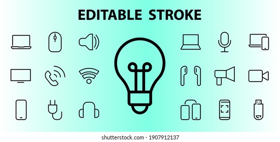 A set of smart devices and gadgets, computer hardware and electronics. Electronic devices icons for web and mobile vector lines. computer, telephone. Editable stroke. 48x48 pixels.