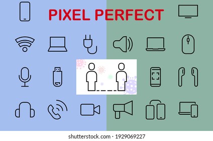 A set of smart devices and gadgets, computer hardware and electronics. Electronic devices icons for web and mobile vector lines. computer, telephone. Editable stroke. 48x48 pixels.