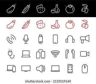 A set of smart devices and gadgets, computer hardware and electronics. Electronic devices icons for web and mobile vector lines. computer, telephone. Editable stroke. 48x48 pixels.