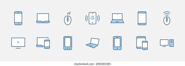 Set of Smart Devices and gadgets, computer equipment and electronics. Electronic devices icons for web and mobile vector line icon. Editable Stroke. 32x32 pixels.