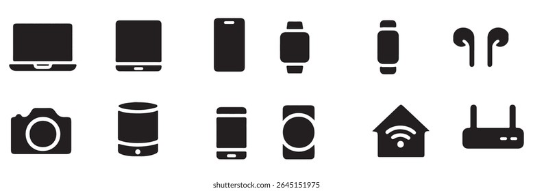 Conjunto de dispositivos e aparelhos inteligentes, equipamentos informáticos e eletrônicos. Conjunto de ícones de dispositivos eletrônicos