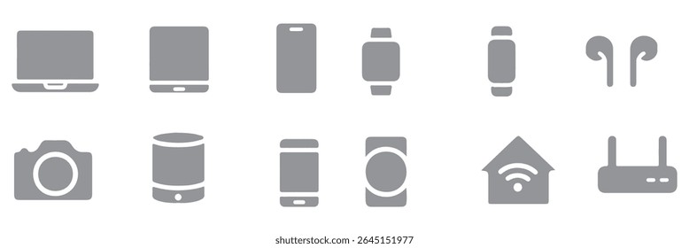 Conjunto de dispositivos e aparelhos inteligentes, equipamentos informáticos e eletrônicos. Conjunto de ícones de dispositivos eletrônicos