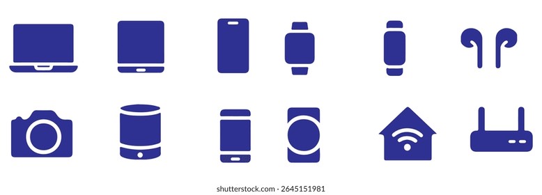 Conjunto de dispositivos e aparelhos inteligentes, equipamentos informáticos e eletrônicos. Conjunto de ícones de dispositivos eletrônicos
