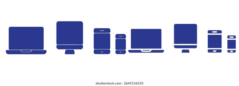 
Conjunto de dispositivos e aparelhos inteligentes, equipamentos informáticos e eletrônicos. Ícones de dispositivos eletrônicos para web e ícone de linha de vetor móvel