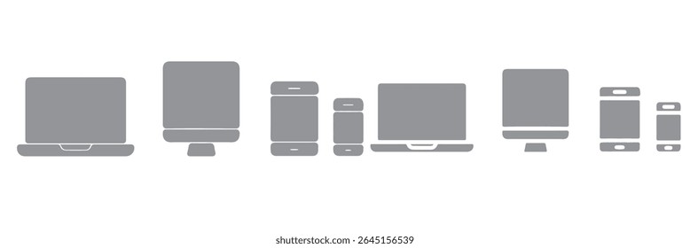 
Conjunto de dispositivos e aparelhos inteligentes, equipamentos informáticos e eletrônicos. Ícones de dispositivos eletrônicos para web e ícone de linha de vetor móvel