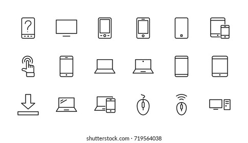 Set Of Smart Devices And Gadgets, Computer Equipment And Electronics. Electronic Devices Icons For Web And Mobile Vector Line Icon. Editable Move. 32x32 Pixels.