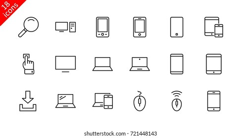 Set of smart devices and gadgets, computer equipment and electronics. Electronic devices icons for web and mobile vector line icon. Editable move. 32x32 pixels.