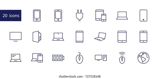 Set of smart devices and gadgets, computer equipment and electronics. Electronic devices icons for web and mobile vector line icon. Editable move. 32x32 pixels.
