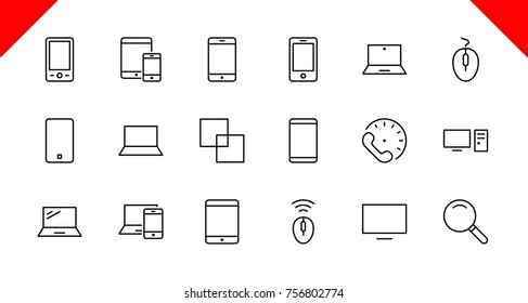 Set of smart devices and gadgets, computer equipment and electronics. Electronic devices icons for web and mobile vector line icon. Editable move. 32x32 pixels.