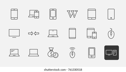 Set of smart devices and gadgets, computer equipment and electronics. Electronic devices icons for web and mobile vector line icon. Editable move. 32x32 pixels.