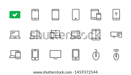 Set of smart devices and gadgets, computer equipment and electronics. Electronic devices icons for web and mobile vector line icon. Editable Stroke. 32x32 pixels.