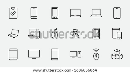 Set of smart devices and gadgets, computer equipment and electronics. Electronic devices icons for web and mobile vector line icon. Editable Stroke. 32x32 pixels.