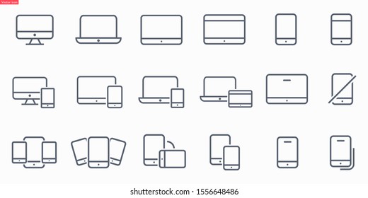 A set of smart devices and gadgets phones, computer equipment and electronics. Electronic devices icons for web and mobile line vector icon. Editable Bar. line