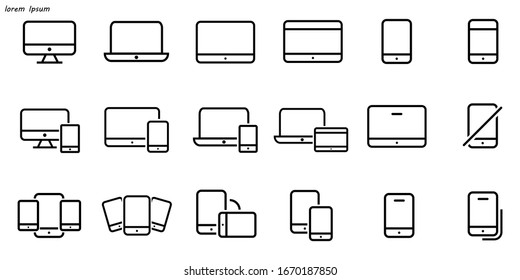 A Set Of Smart Devices And Gadgets Phones, Computer Equipment And Electronics. Electronic Devices Icons For Web And Mobile Line Vector Icon. Editable Bar. Line