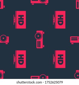 Set Smart display with HD video and Movie, film, media projector on seamless pattern. Vector