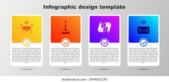 Set Smart Drohnen-System, Antenne, Air Kopfhörer und Mail und E-Mail. Vorlage für Geschäftsinformationen. Vektorgrafik