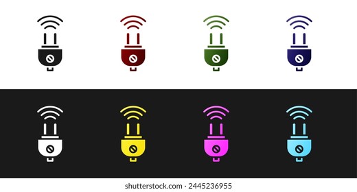 Set Smart electric plug system icon isolated on black and white background. Internet of things concept with wireless connection.  Vector