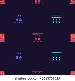 Set Smart farm with bulb and plant, drone,  and farming technology on seamless pattern. Vector