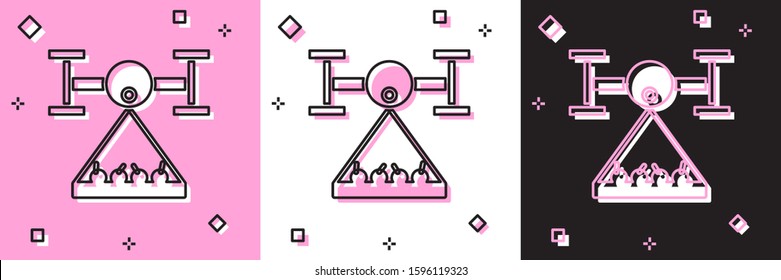Set Smart farm with drone control collects harvest icon isolated on pink and white, black background. Innovation technology for agricultural company.  Vector Illustration