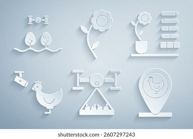 Set Smart farm with drone, Flower status, Chicken and camera, location,  and  icon. Vector
