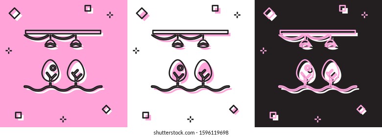 Set Smart farm with light bulb and plant symbol icon isolated on pink and white, black background.  Vector Illustration