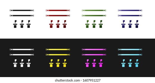 Set Smart farm with light bulb and plant symbol icon isolated on black and white background.  Vector Illustration