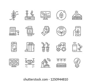 Set of Smart Farm outline icons isolated on white background. Editable Stroke. 64x64 Pixel Perfect.