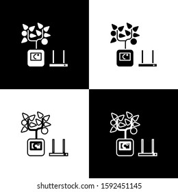 Set Smart farming technology - farm automation system in app icon isolated on black and white background.  Vector Illustration
