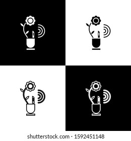 Set Smart farming technology - farm automation system in app icon isolated on black and white background.  Vector Illustration
