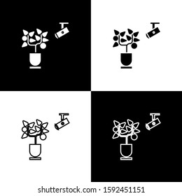 Set Smart farming technology - farm automation system in app icon isolated on black and white background.  Vector Illustration