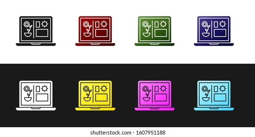 Set Smart farming technology - farm automation system icon isolated on black and white background.  Vector Illustration