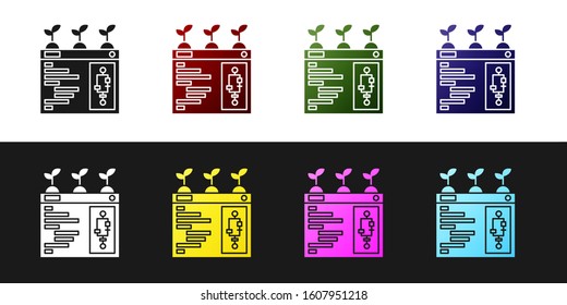 Set Smart farming technology - farm automation system in app icon isolated on black and white background.  Vector Illustration