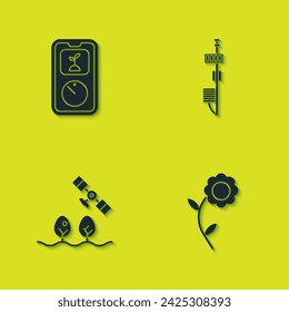 Set Smart Farming Technologie, Blume, mit Drohne und Standalone-Sensor-Symbol. Vektor